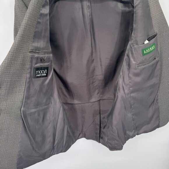 Lauren Ralph Lauren Blazer Mens 42R Gray Wool Houndstooth‎ Plaid Vintage - Picture 7 of 9